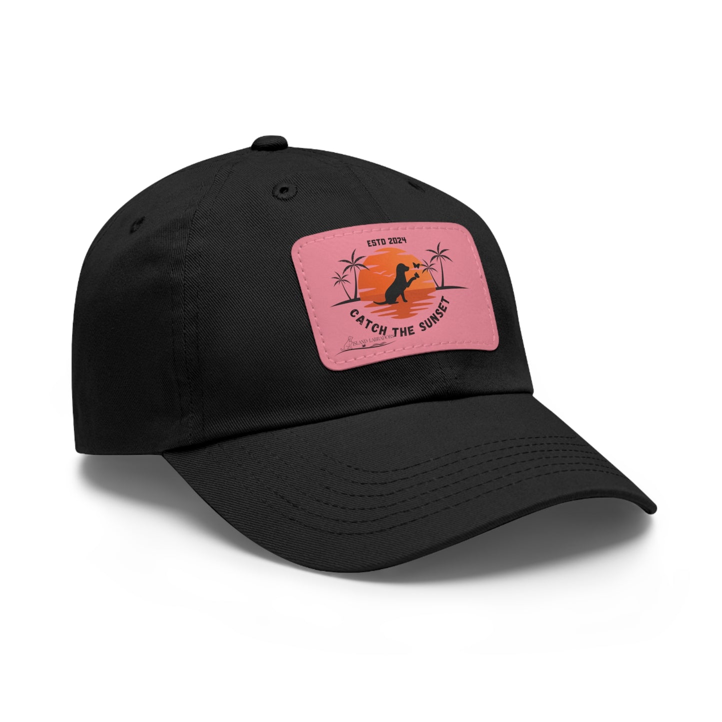 Catch the sunset, dog and butterfly, Dad Hat with Leather Patch (Rectangle)