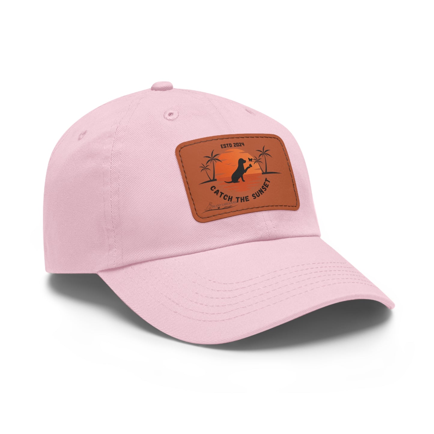 Catch the sunset, dog and butterfly, Dad Hat with Leather Patch (Rectangle)
