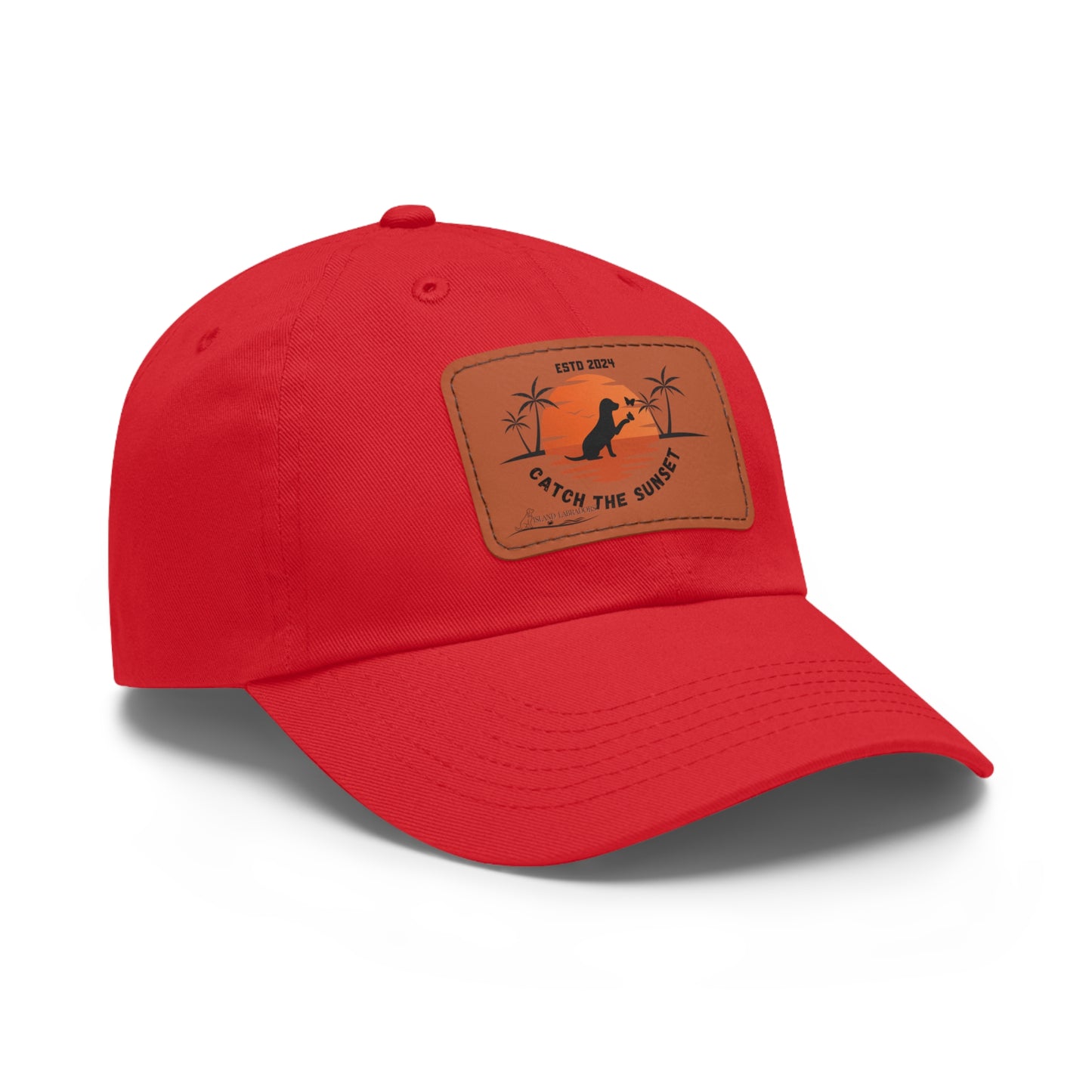 Catch the sunset, dog and butterfly, Dad Hat with Leather Patch (Rectangle)