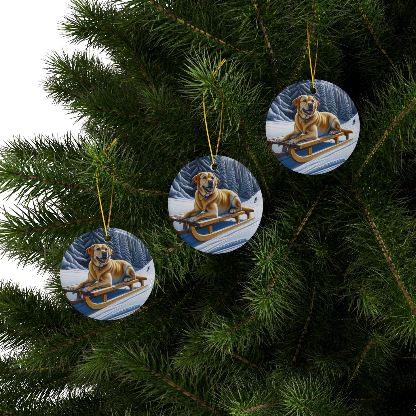 Labrador Christmas, Ceramic Ornaments, 2-Side Print, (1pc, 3pcs, 5pcs, 10pcs)