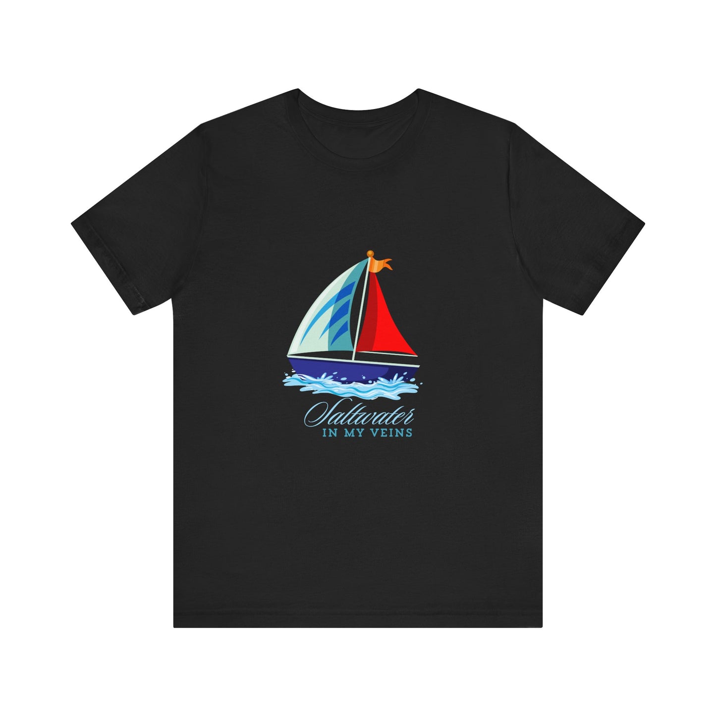 Ocean-inspired tee with a sailboat 'Saltwater in My Veins' for true sea lovers