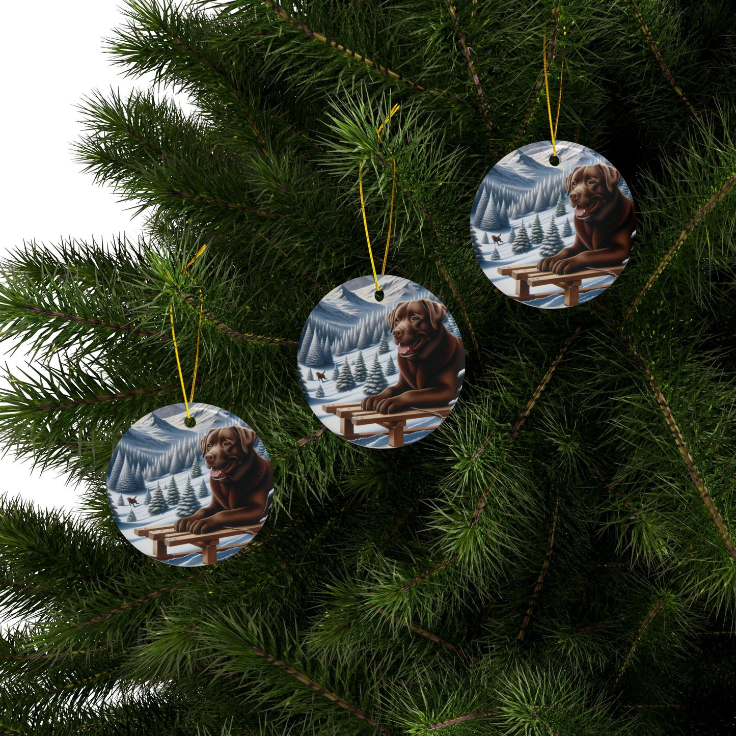 Labrador Christmas, Ceramic Ornaments, 2-Side Print, (1pc, 3pcs, 5pcs, 10pcs)