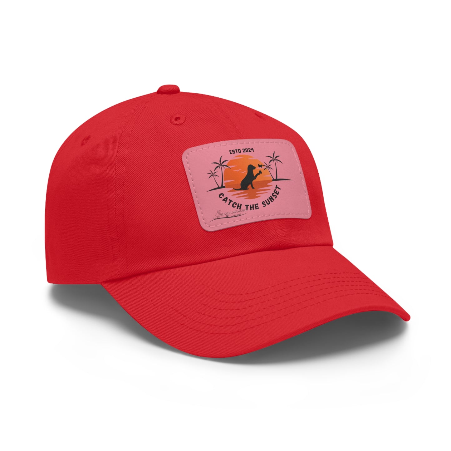 Catch the sunset, dog and butterfly, Dad Hat with Leather Patch (Rectangle)