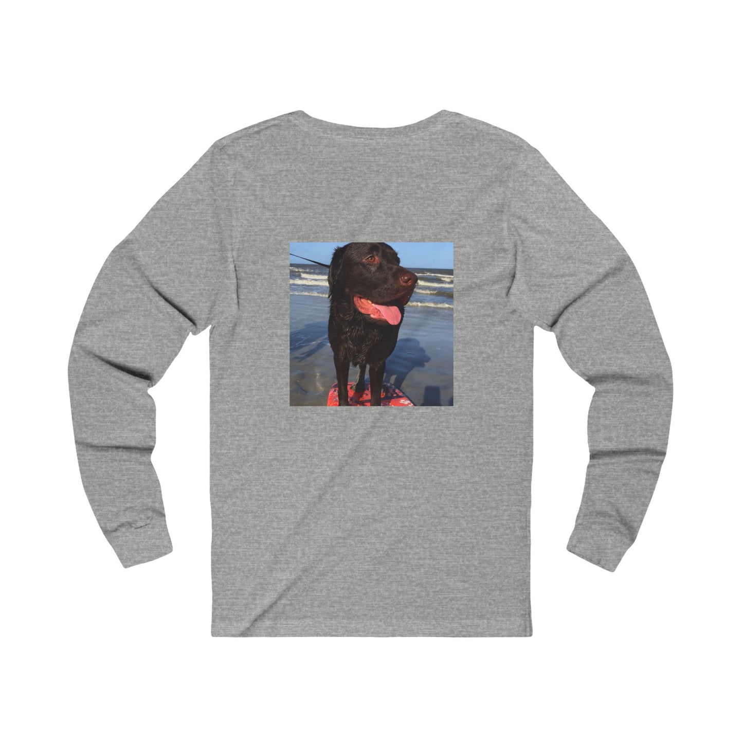 Caspian surfing at Jekyll Island, Chocolate Service dog, Unisex Jersey Long Sleeve Tee