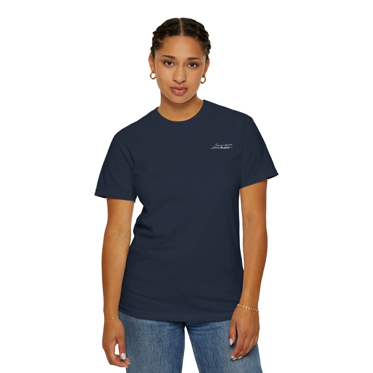 Jetty’s Adventures, Beach Bound, two labs , Unisex Garment-Dyed T-shirt