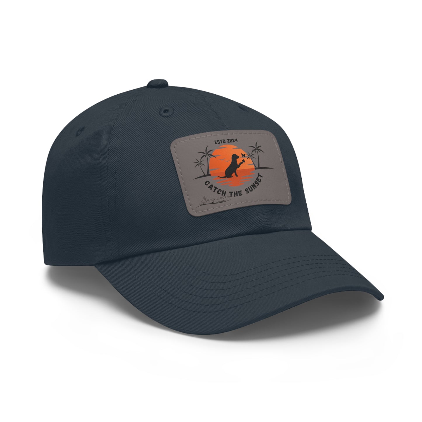 Catch the sunset, dog and butterfly, Dad Hat with Leather Patch (Rectangle)
