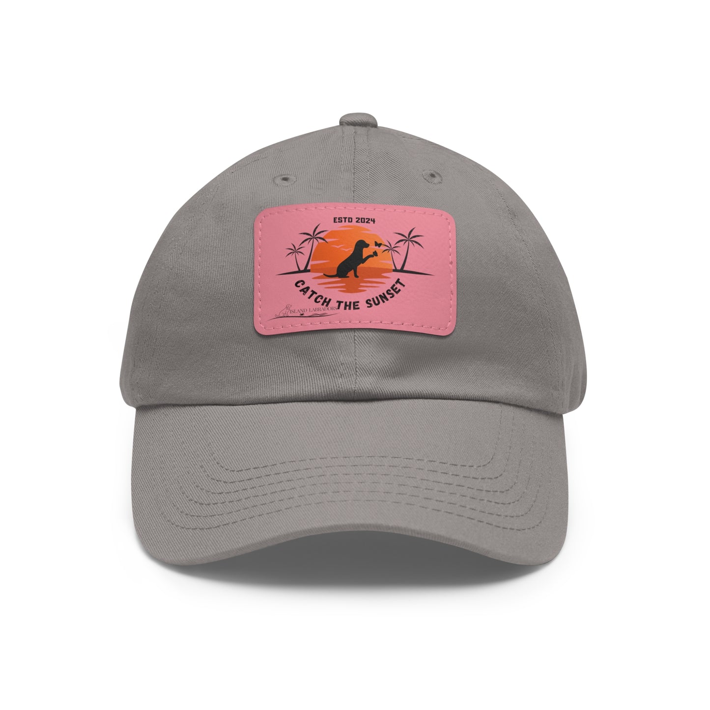 Catch the sunset, dog and butterfly, Dad Hat with Leather Patch (Rectangle)