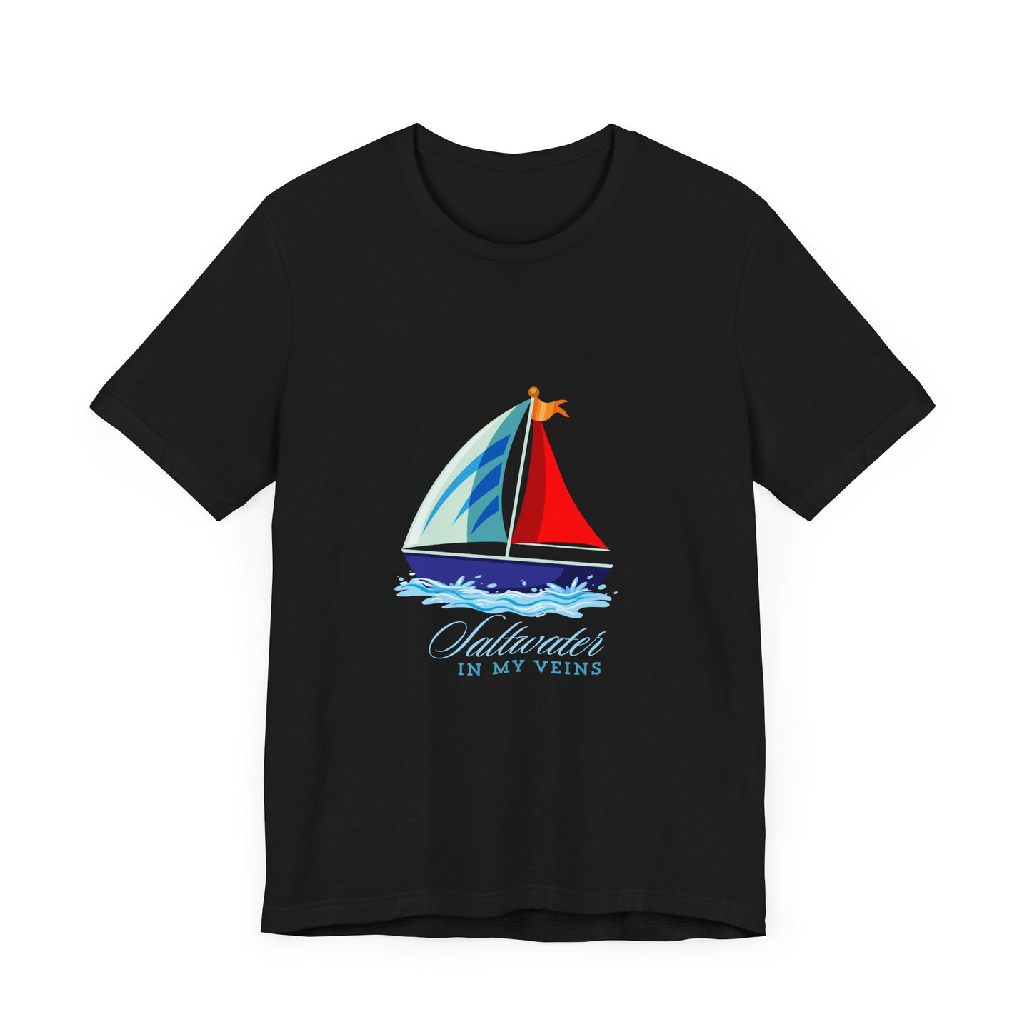 Ocean-inspired tee with a sailboat 'Saltwater in My Veins' for true sea lovers