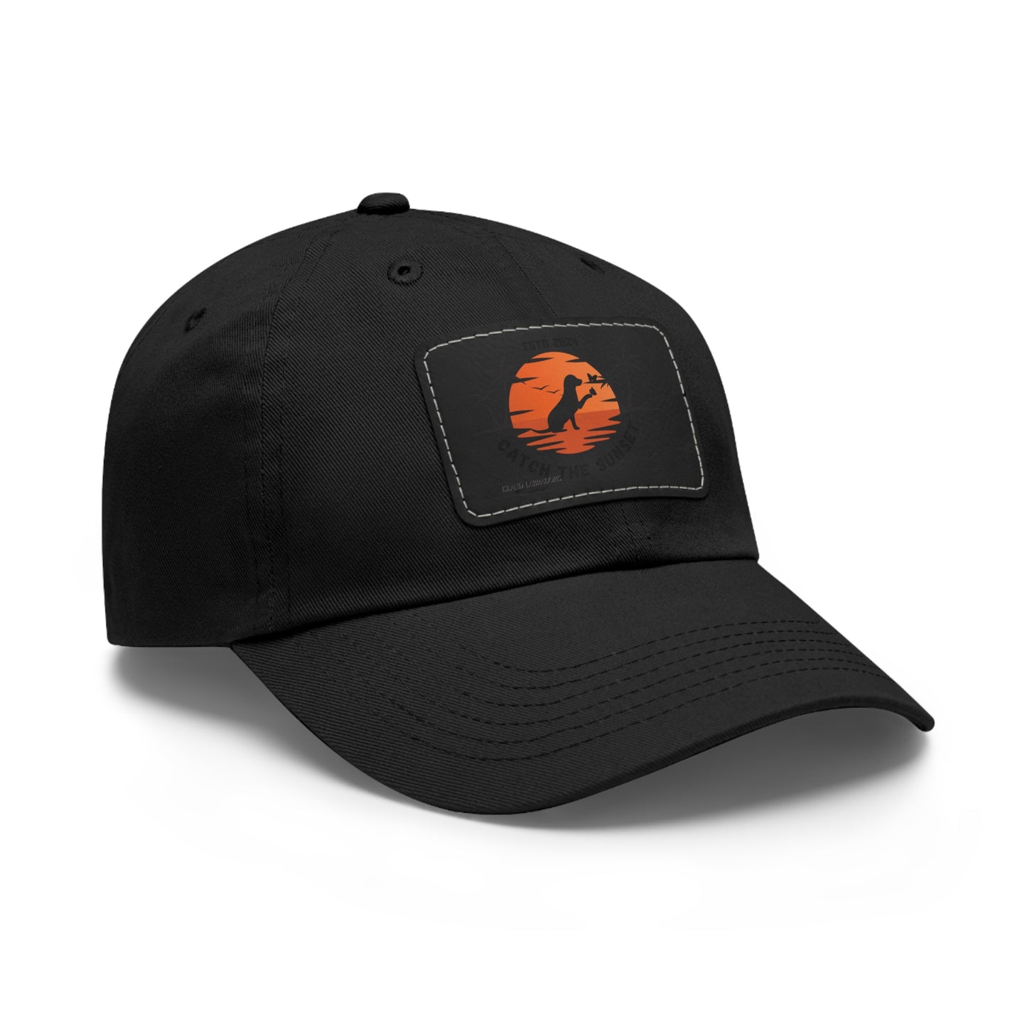 Catch the sunset, dog and butterfly, Dad Hat with Leather Patch (Rectangle)