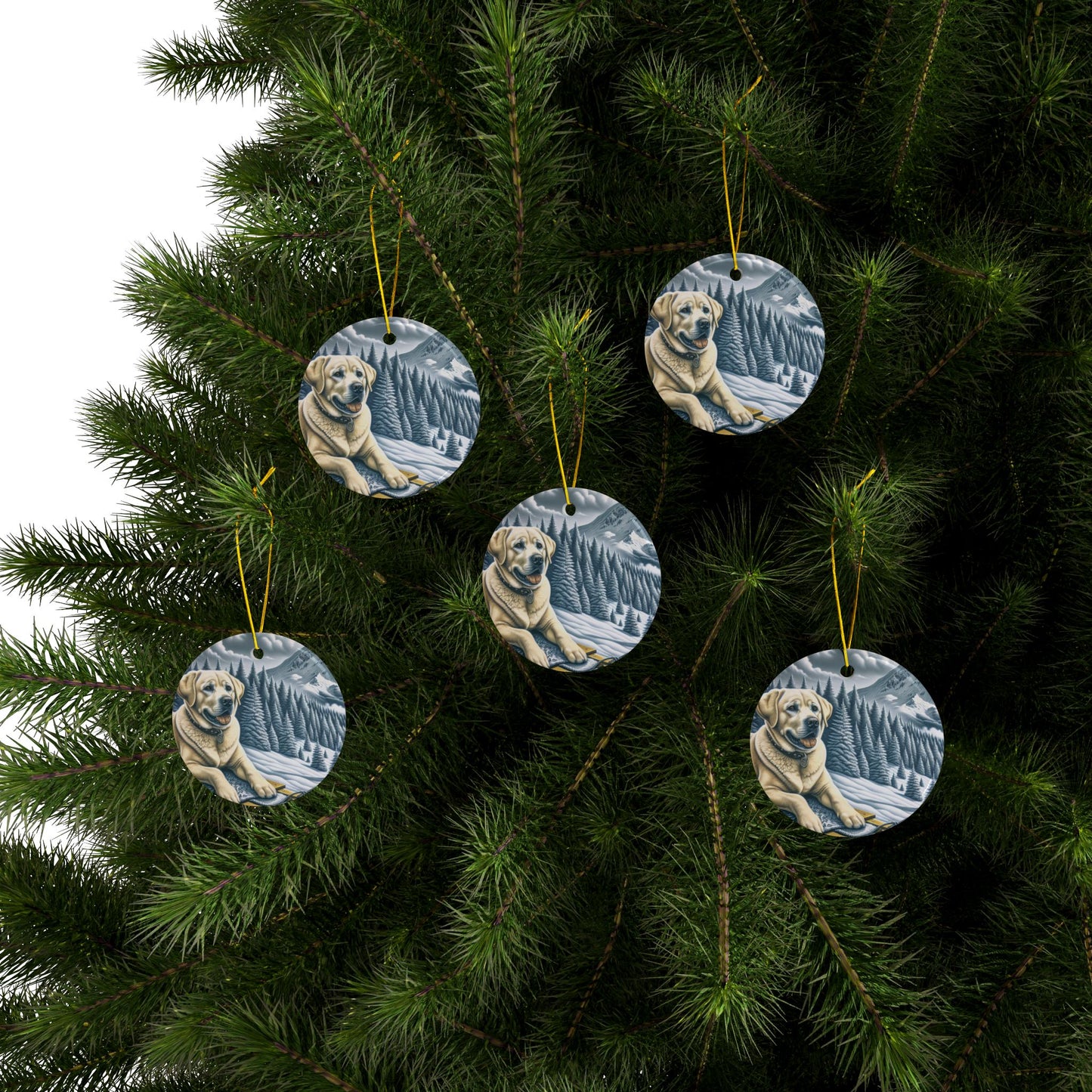 Labrador Christmas, Ceramic Ornaments, 2-Side Print, (1pc, 3pcs, 5pcs, 10pcs)