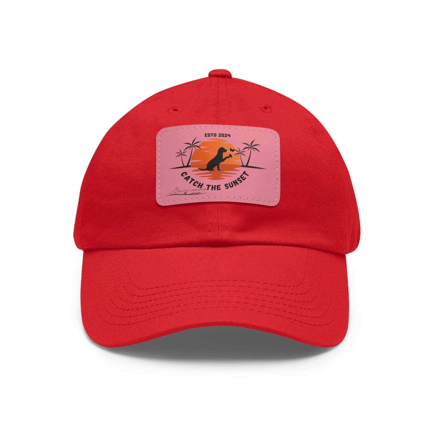 Catch the sunset, dog and butterfly, Dad Hat with Leather Patch (Rectangle)