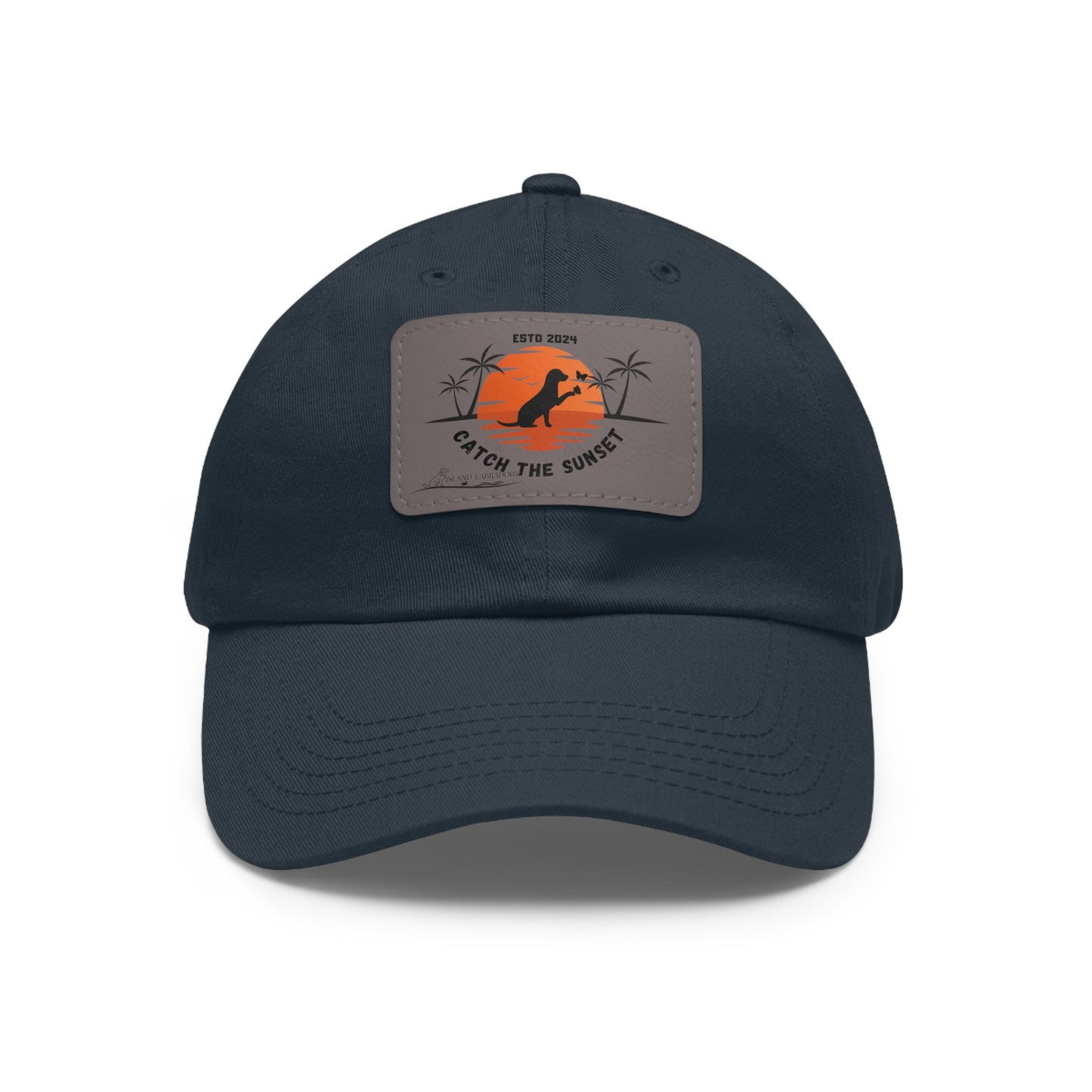 Catch the sunset, dog and butterfly, Dad Hat with Leather Patch (Rectangle)