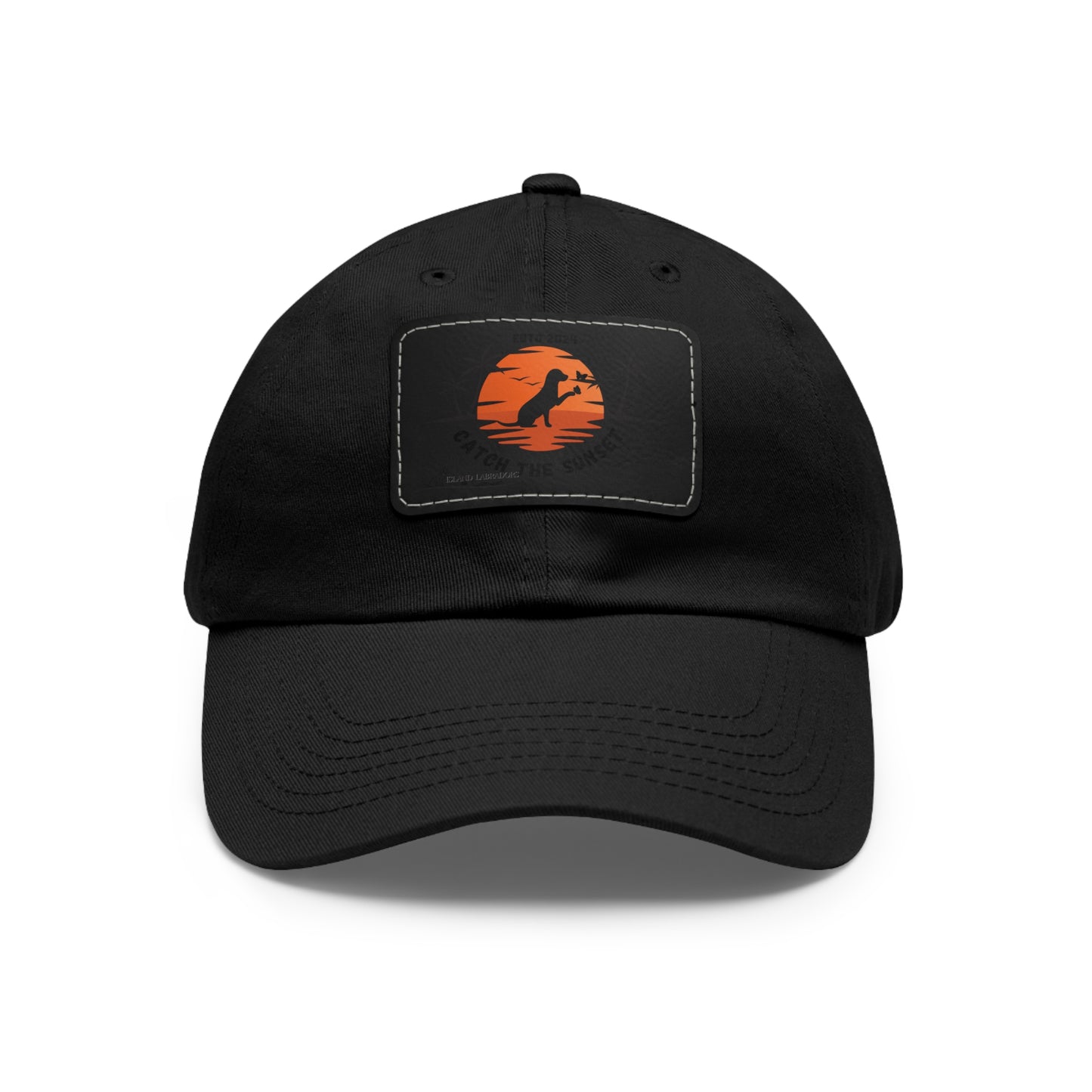 Catch the sunset, dog and butterfly, Dad Hat with Leather Patch (Rectangle)