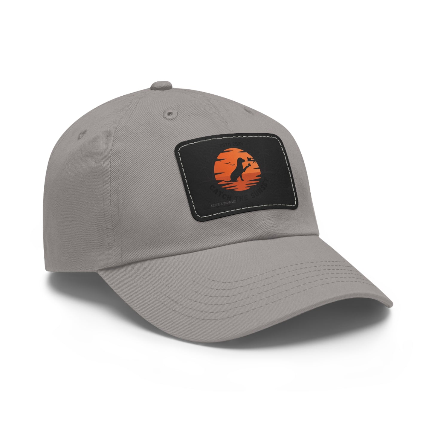 Catch the sunset, dog and butterfly, Dad Hat with Leather Patch (Rectangle)