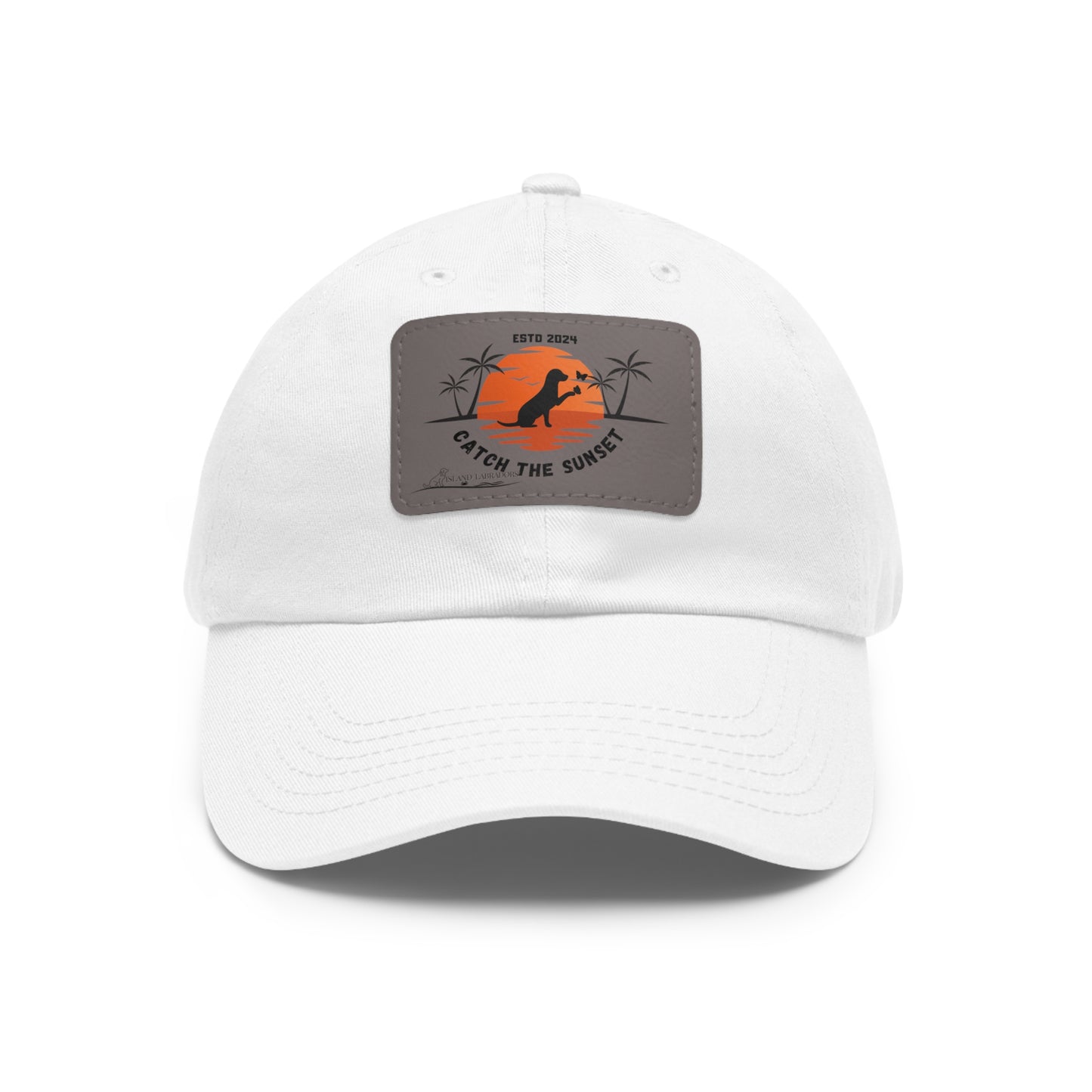 Catch the sunset, dog and butterfly, Dad Hat with Leather Patch (Rectangle)