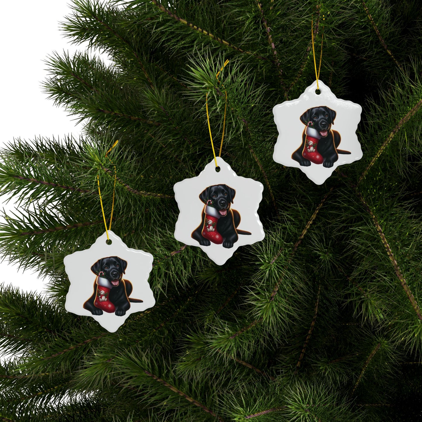 Labrador Christmas, Ceramic Ornaments, 2-Side Print, (1pc, 3pcs, 5pcs, 10pcs)