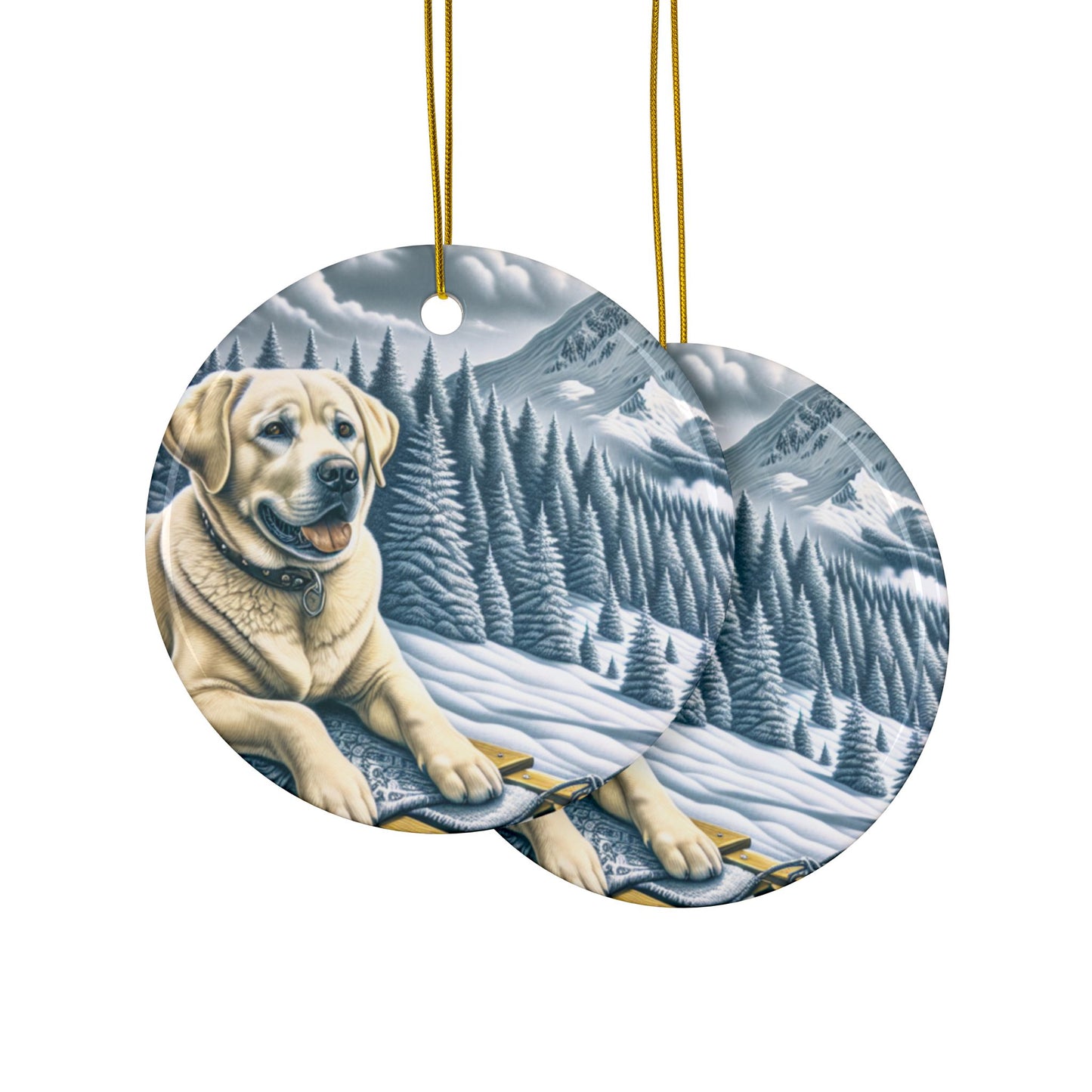 Labrador Christmas, Ceramic Ornaments, 2-Side Print, (1pc, 3pcs, 5pcs, 10pcs)
