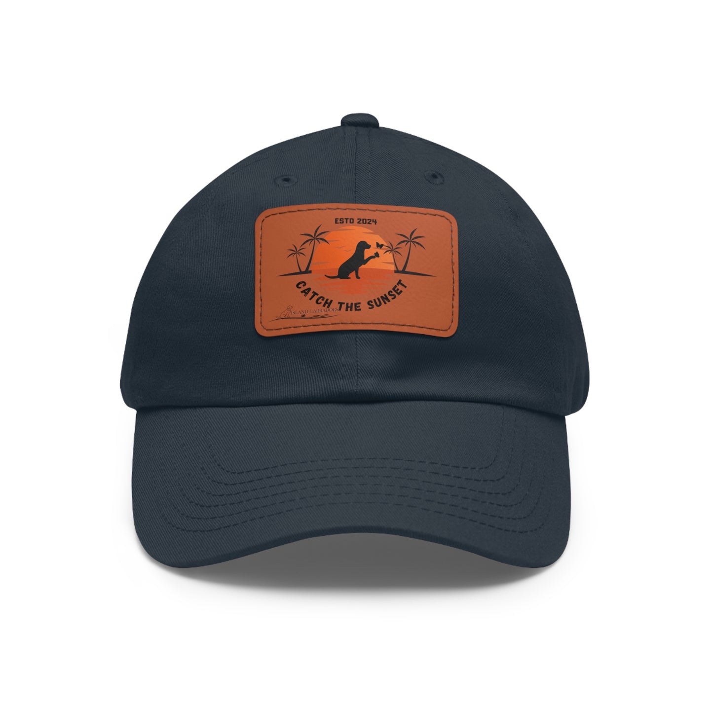 Catch the sunset, dog and butterfly, Dad Hat with Leather Patch (Rectangle)