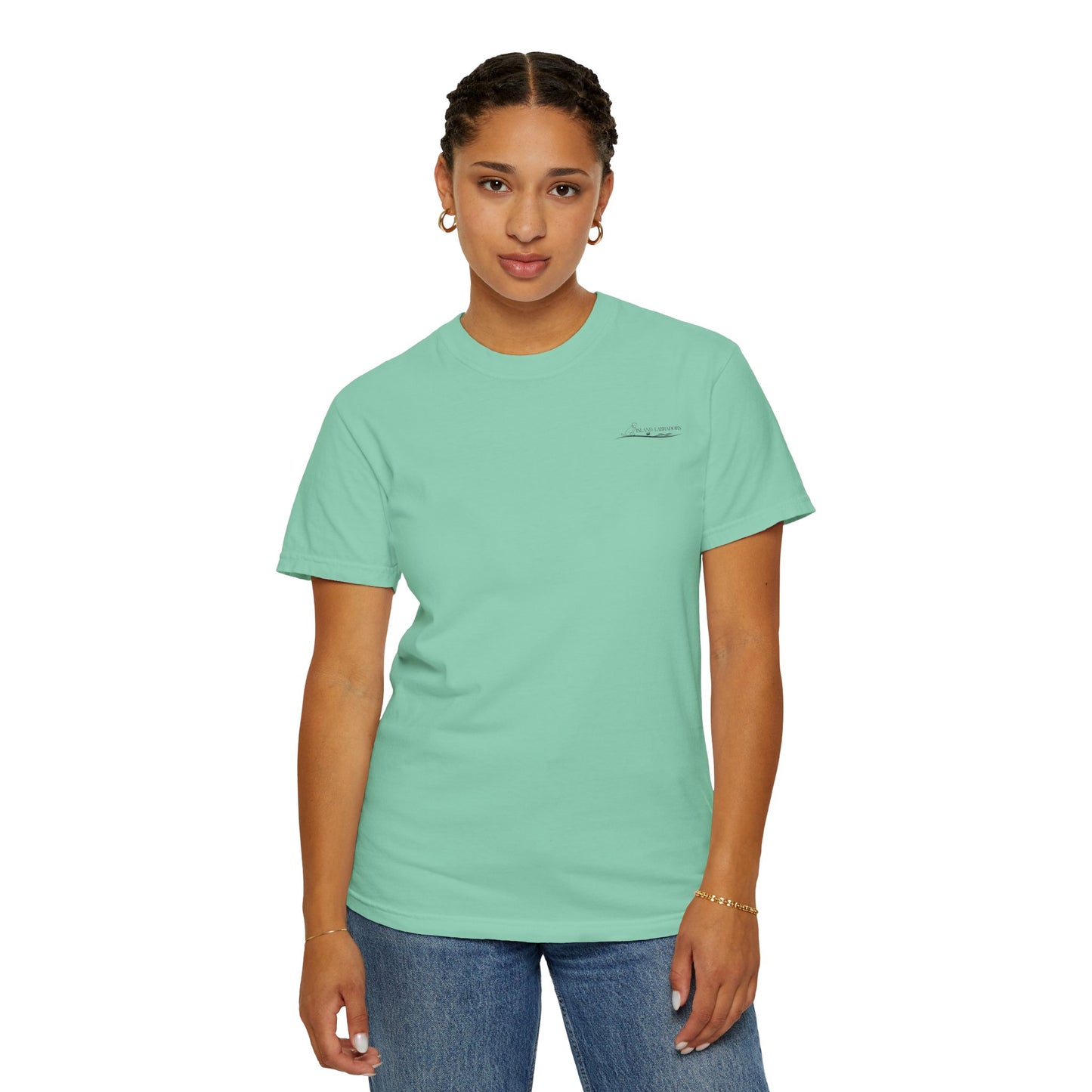 Jetty’s Adventures, Beach Bound, two labs , Unisex Garment-Dyed T-shirt