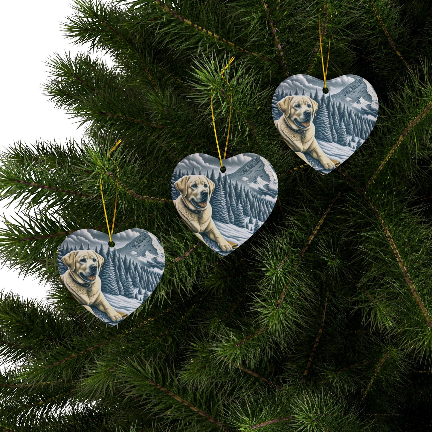 Labrador Christmas, Ceramic Ornaments, 2-Side Print, (1pc, 3pcs, 5pcs, 10pcs)