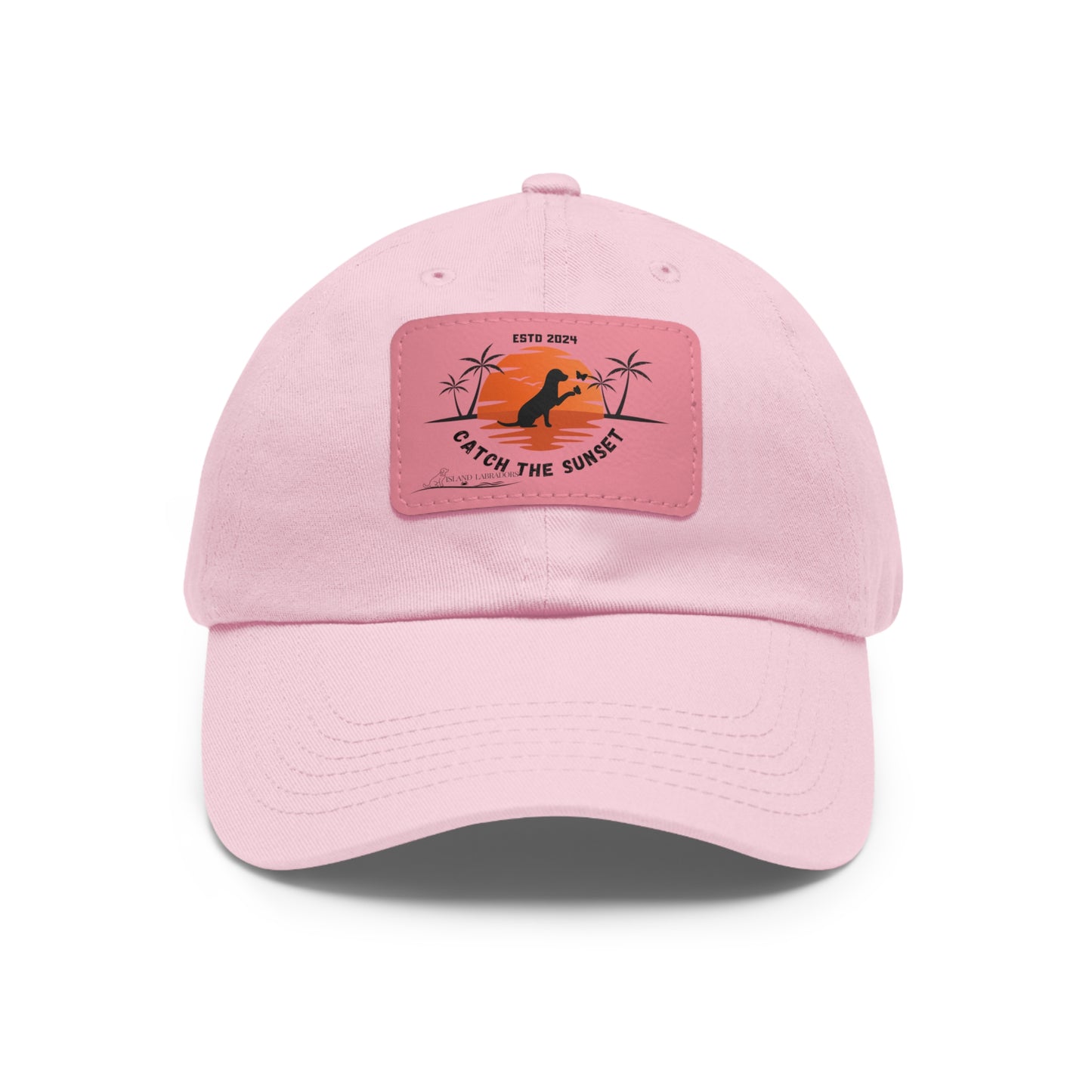 Catch the sunset, dog and butterfly, Dad Hat with Leather Patch (Rectangle)