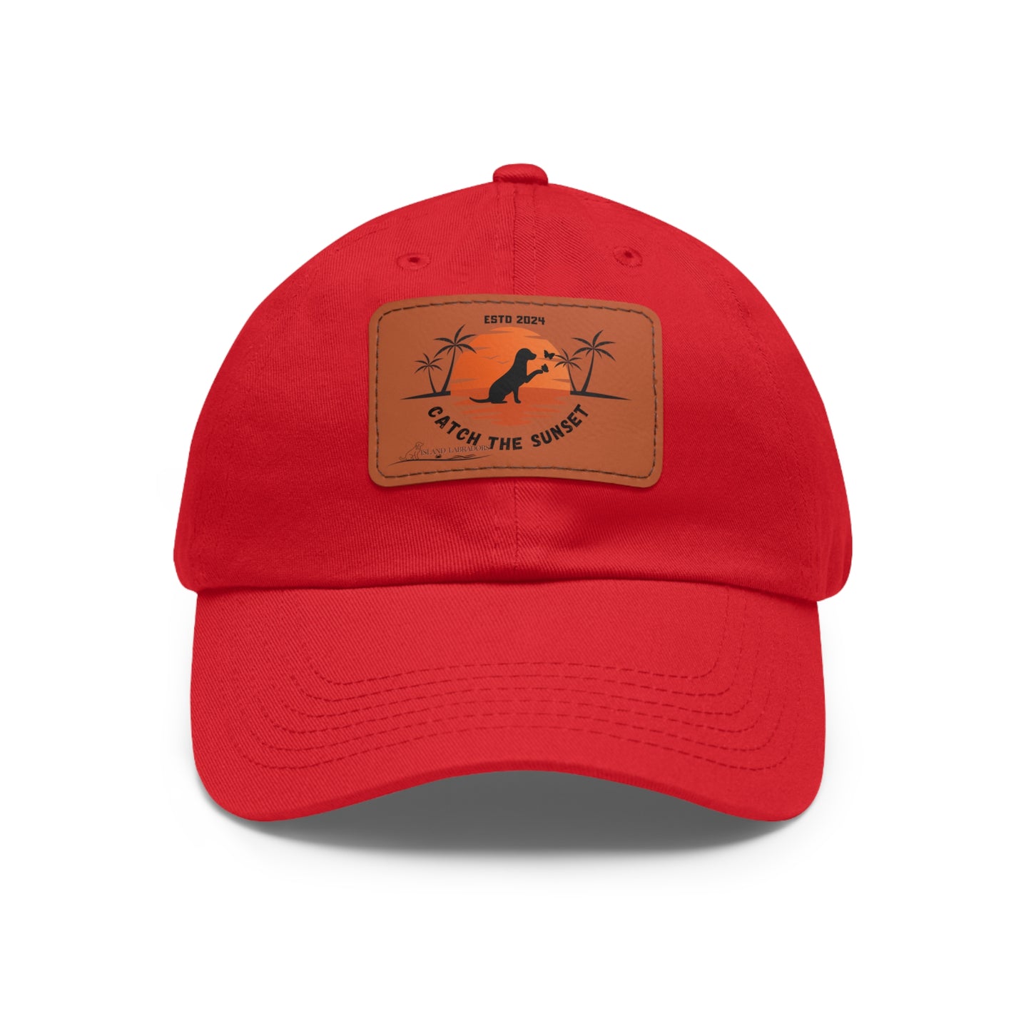Catch the sunset, dog and butterfly, Dad Hat with Leather Patch (Rectangle)