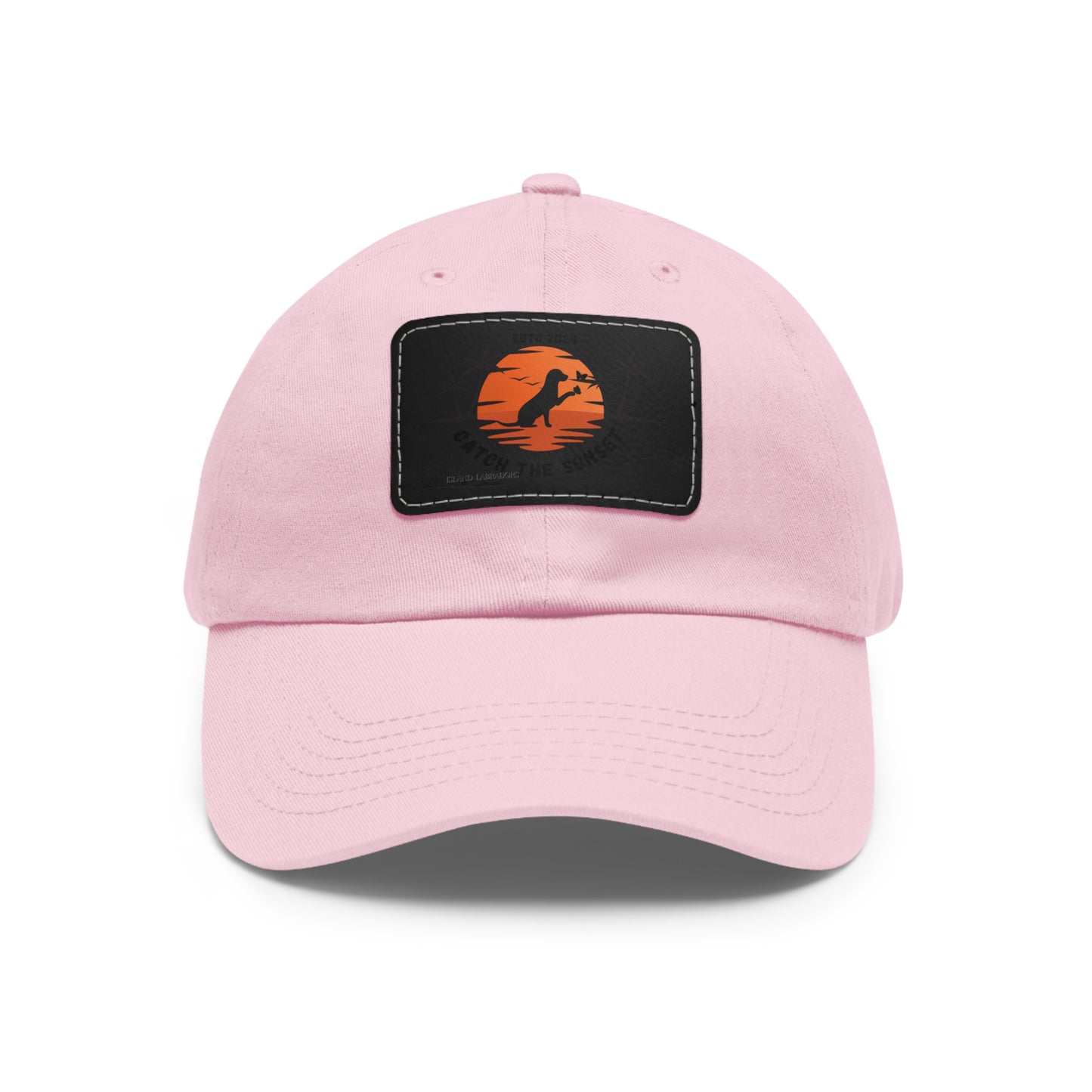 Catch the sunset, dog and butterfly, Dad Hat with Leather Patch (Rectangle)