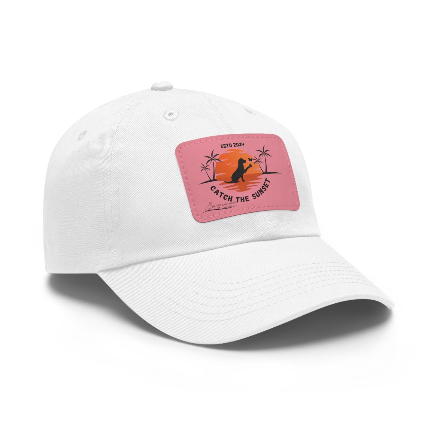 Catch the sunset, dog and butterfly, Dad Hat with Leather Patch (Rectangle)