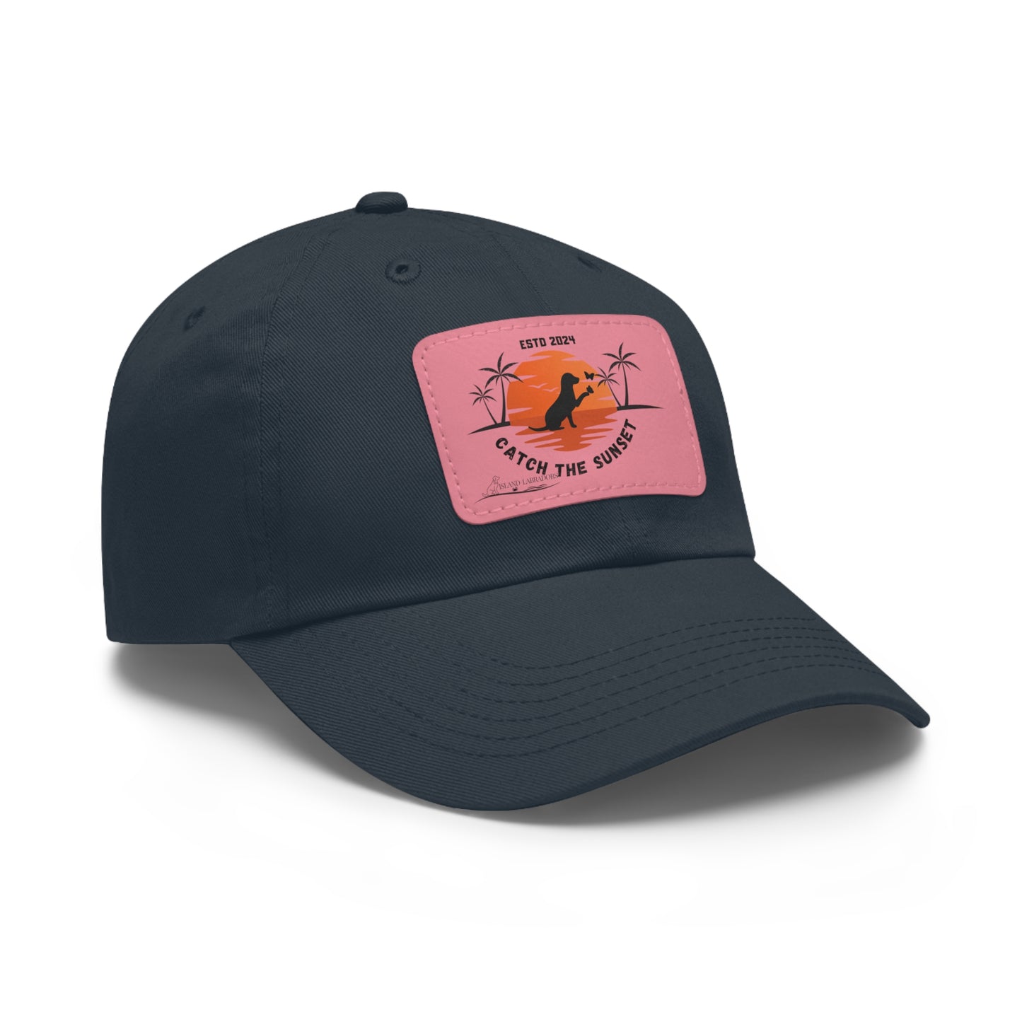 Catch the sunset, dog and butterfly, Dad Hat with Leather Patch (Rectangle)