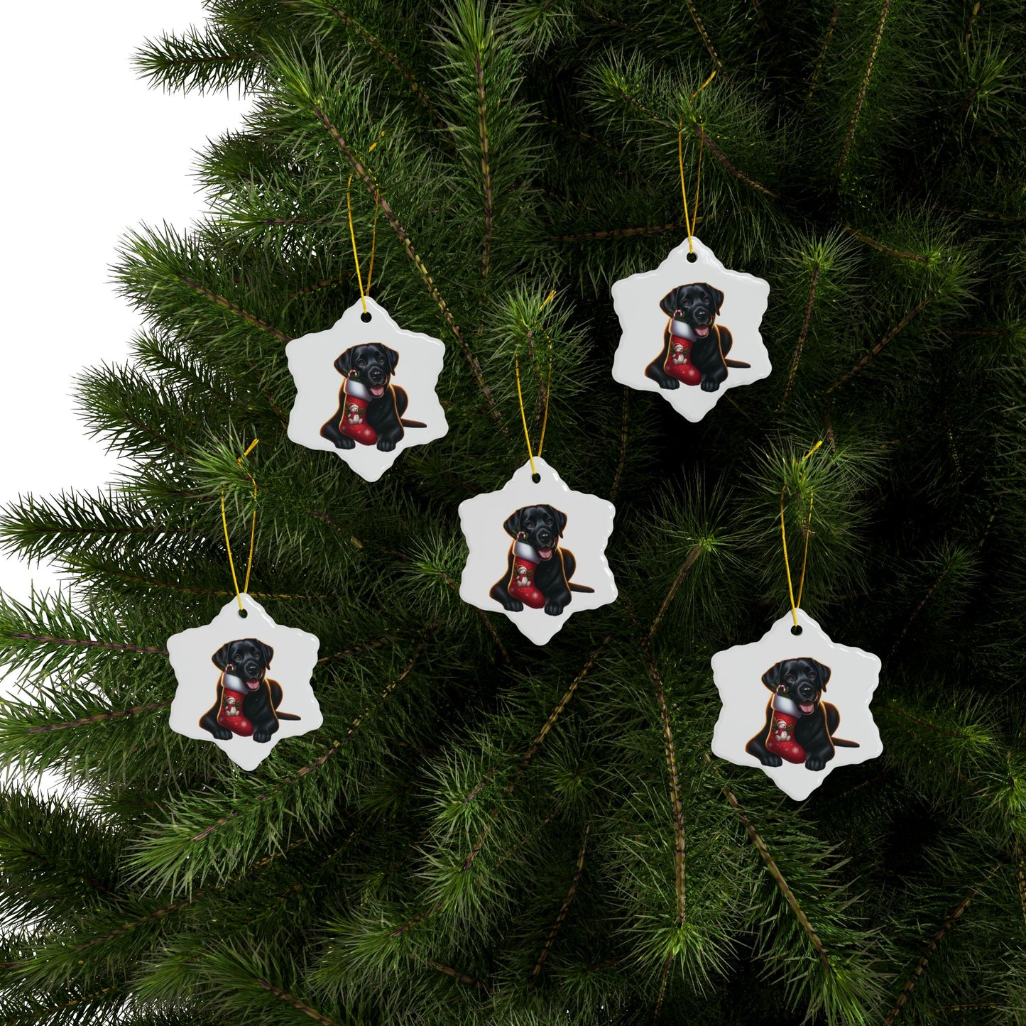 Labrador Christmas, Ceramic Ornaments, 2-Side Print, (1pc, 3pcs, 5pcs, 10pcs)