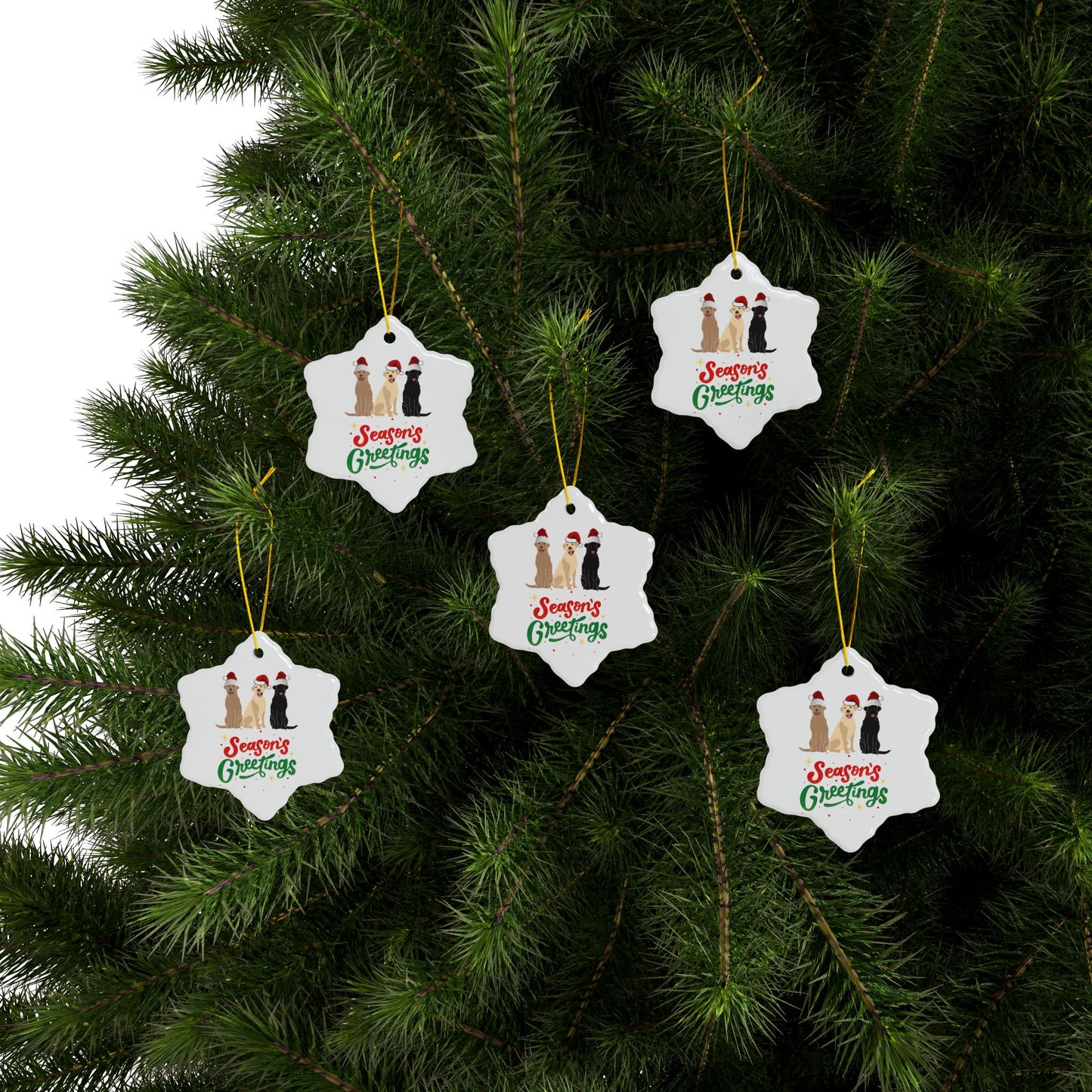 Labrador Christmas, Ceramic Ornaments, 2-Side Print, (1pc, 3pcs, 5pcs, 10pcs)