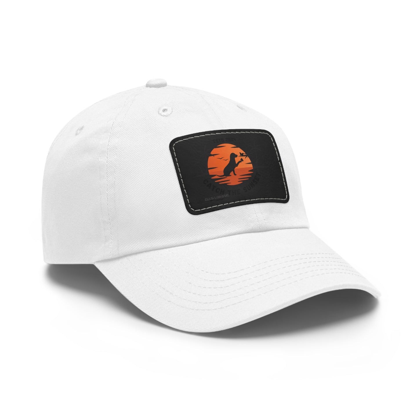 Catch the sunset, dog and butterfly, Dad Hat with Leather Patch (Rectangle)