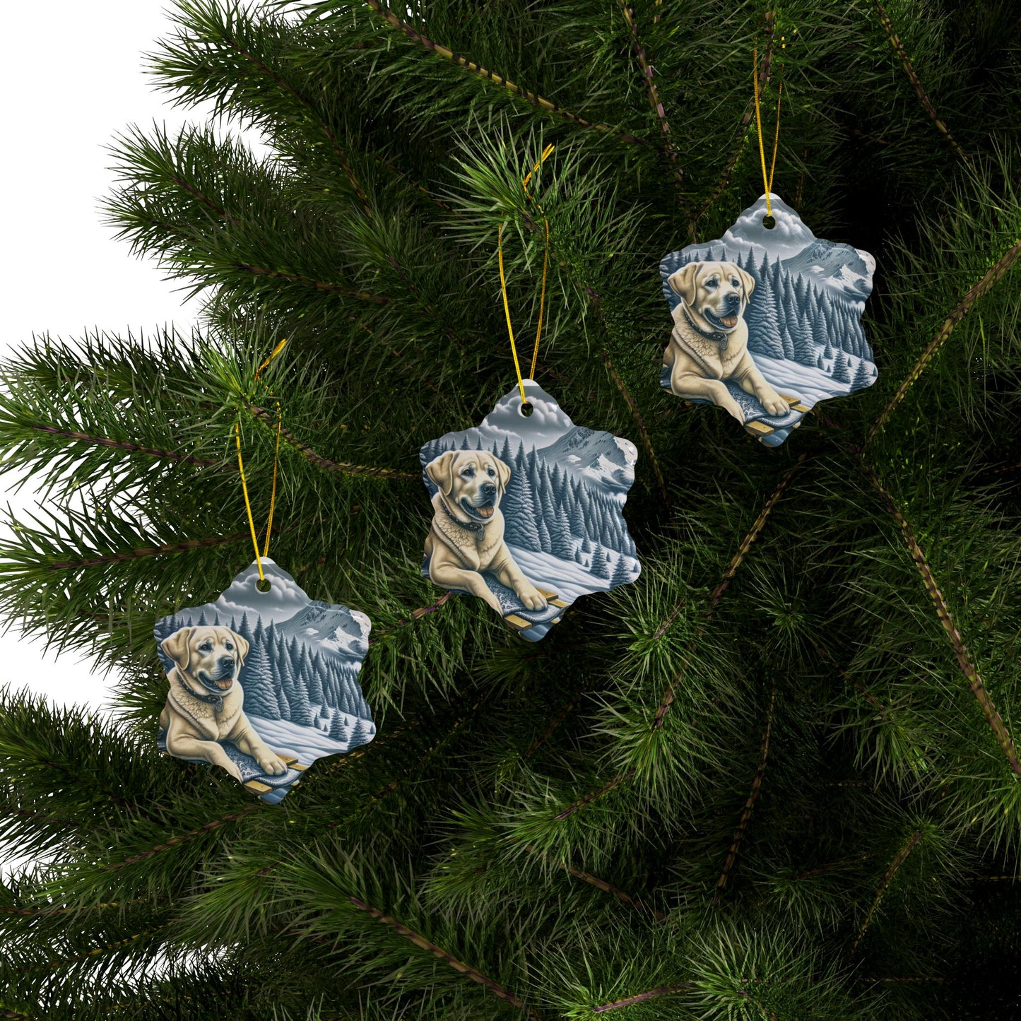 Labrador Christmas, Ceramic Ornaments, 2-Side Print, (1pc, 3pcs, 5pcs, 10pcs)