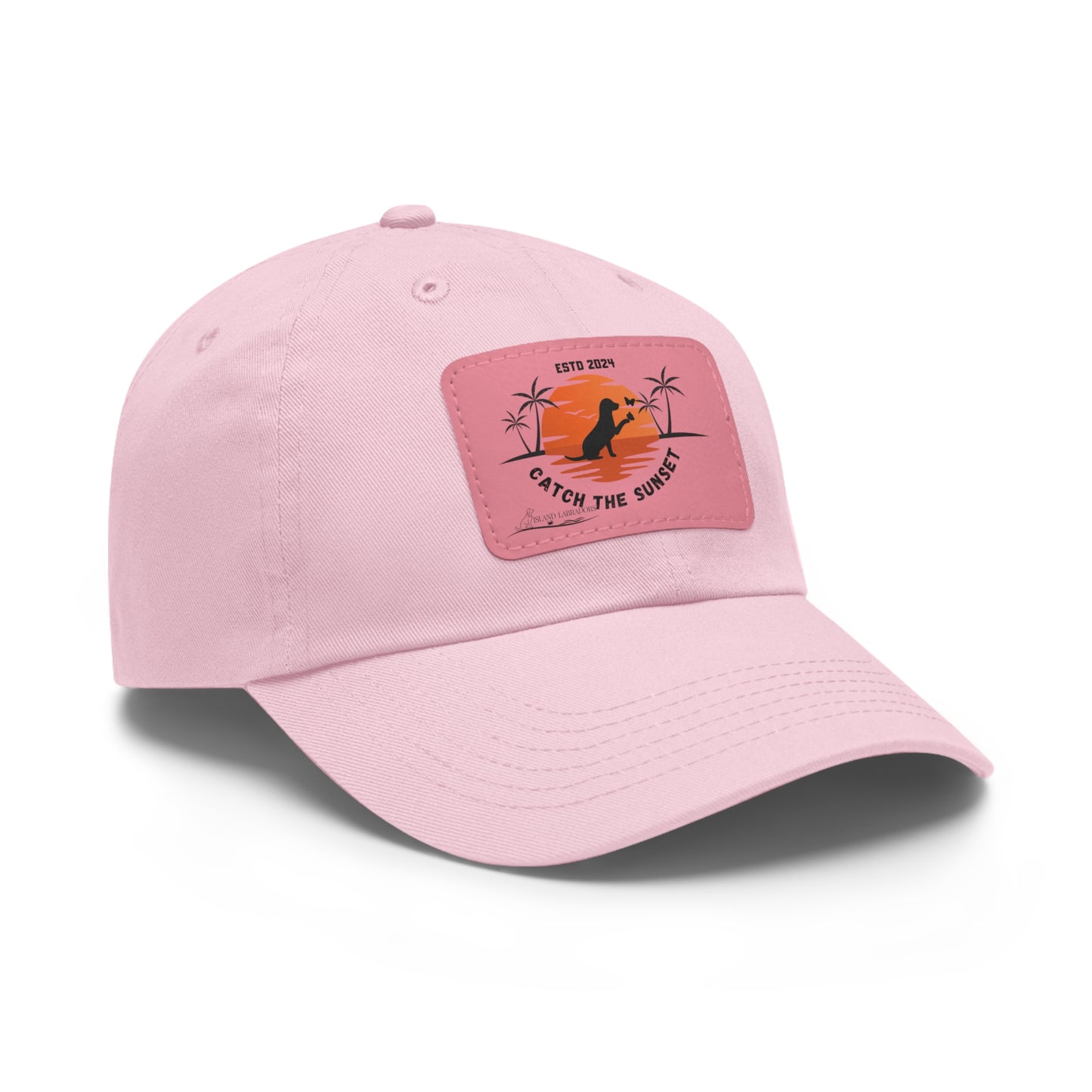 Catch the sunset, dog and butterfly, Dad Hat with Leather Patch (Rectangle)