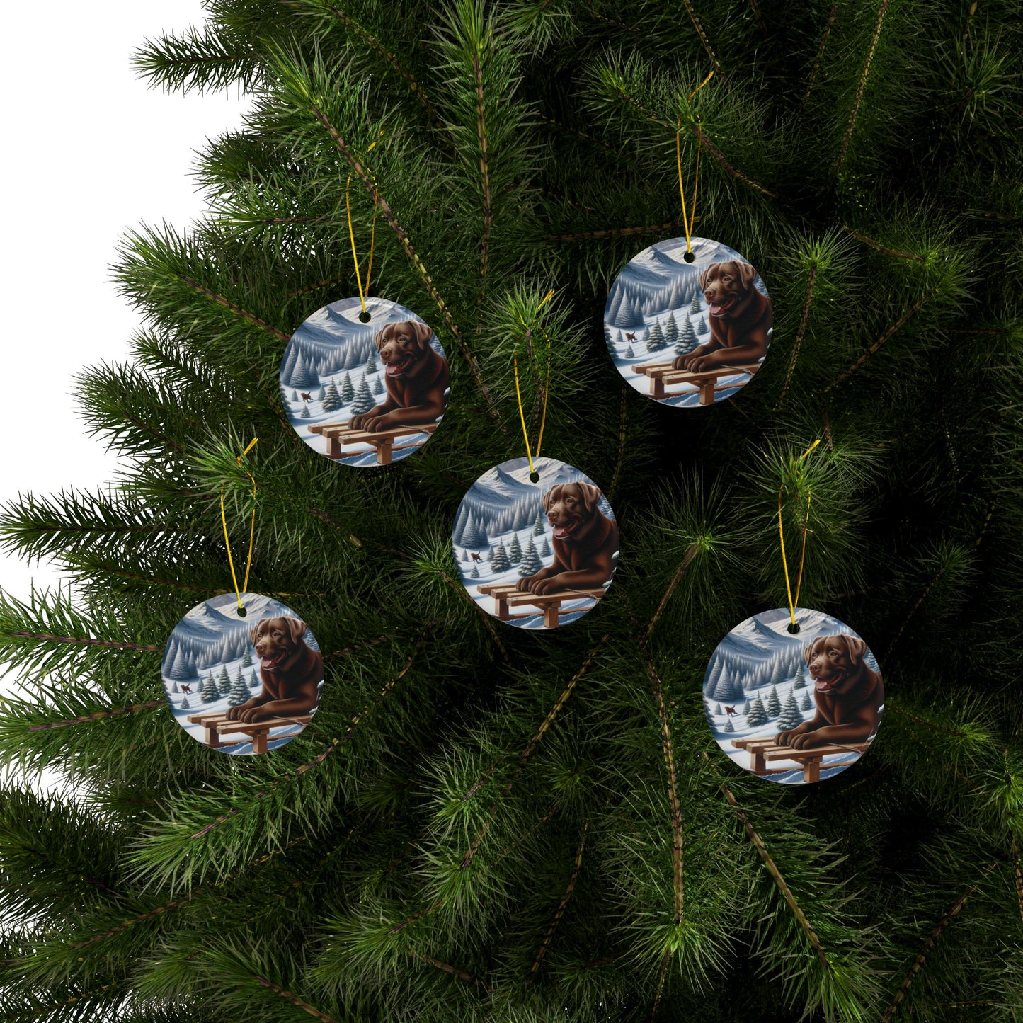 Labrador Christmas, Ceramic Ornaments, 2-Side Print, (1pc, 3pcs, 5pcs, 10pcs)