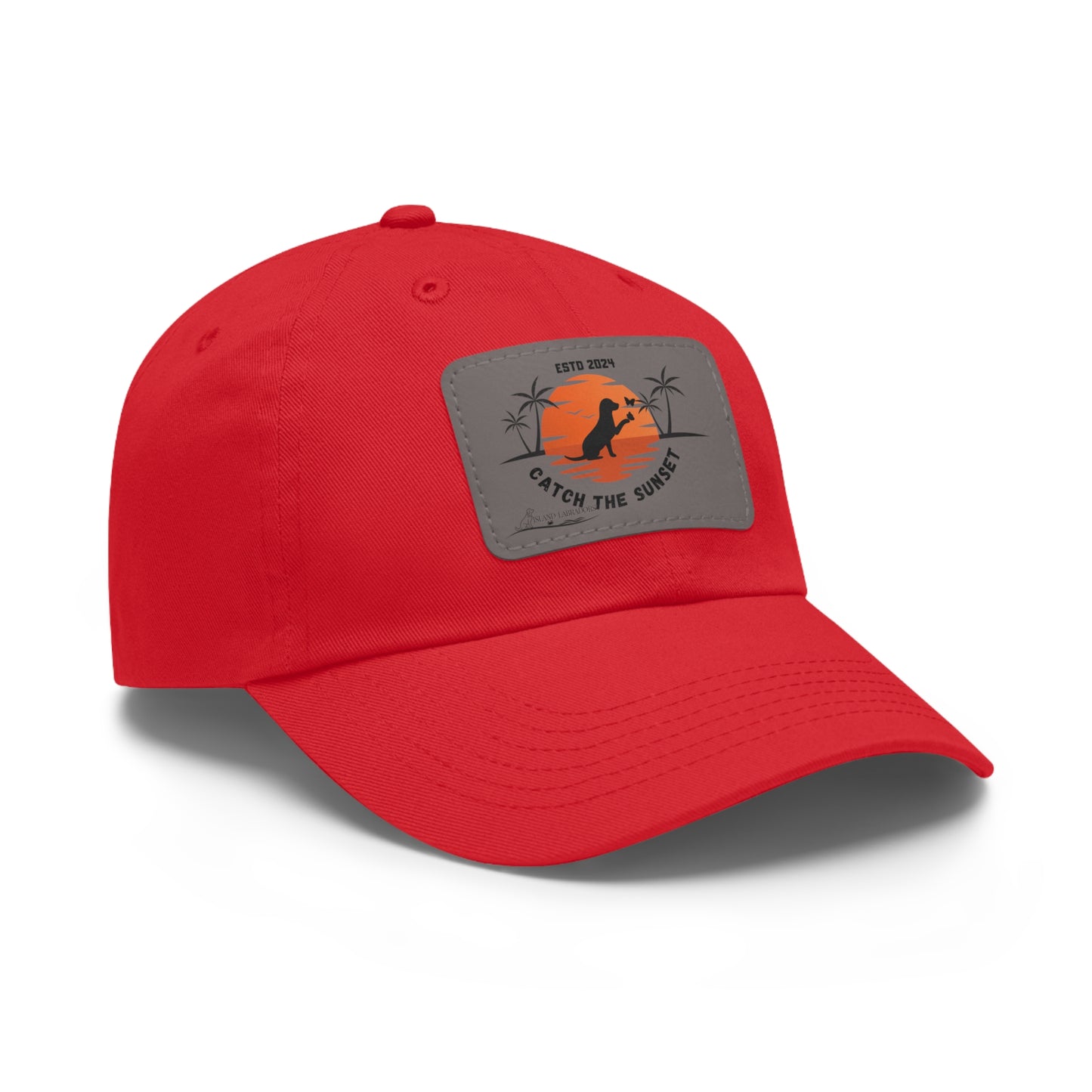 Catch the sunset, dog and butterfly, Dad Hat with Leather Patch (Rectangle)