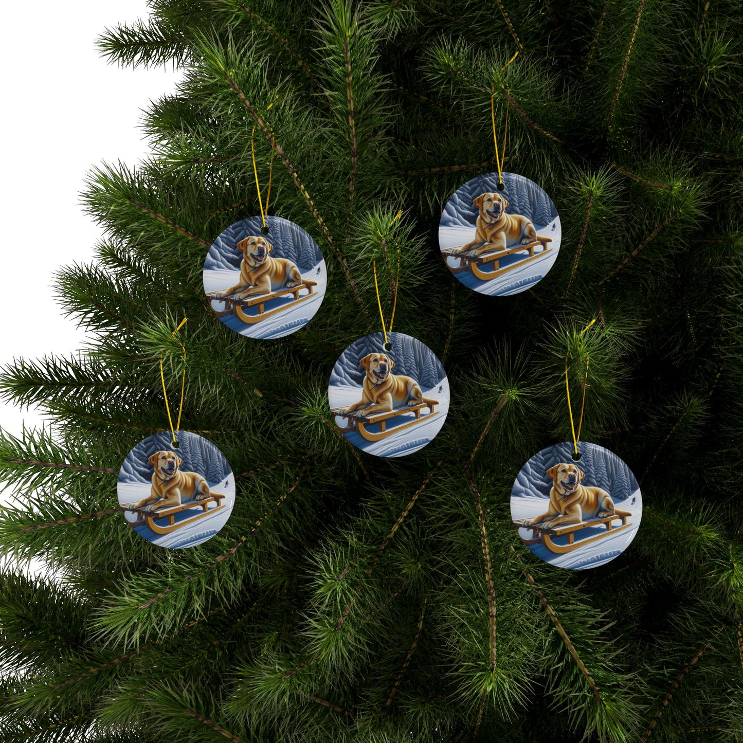 Labrador Christmas, Ceramic Ornaments, 2-Side Print, (1pc, 3pcs, 5pcs, 10pcs)