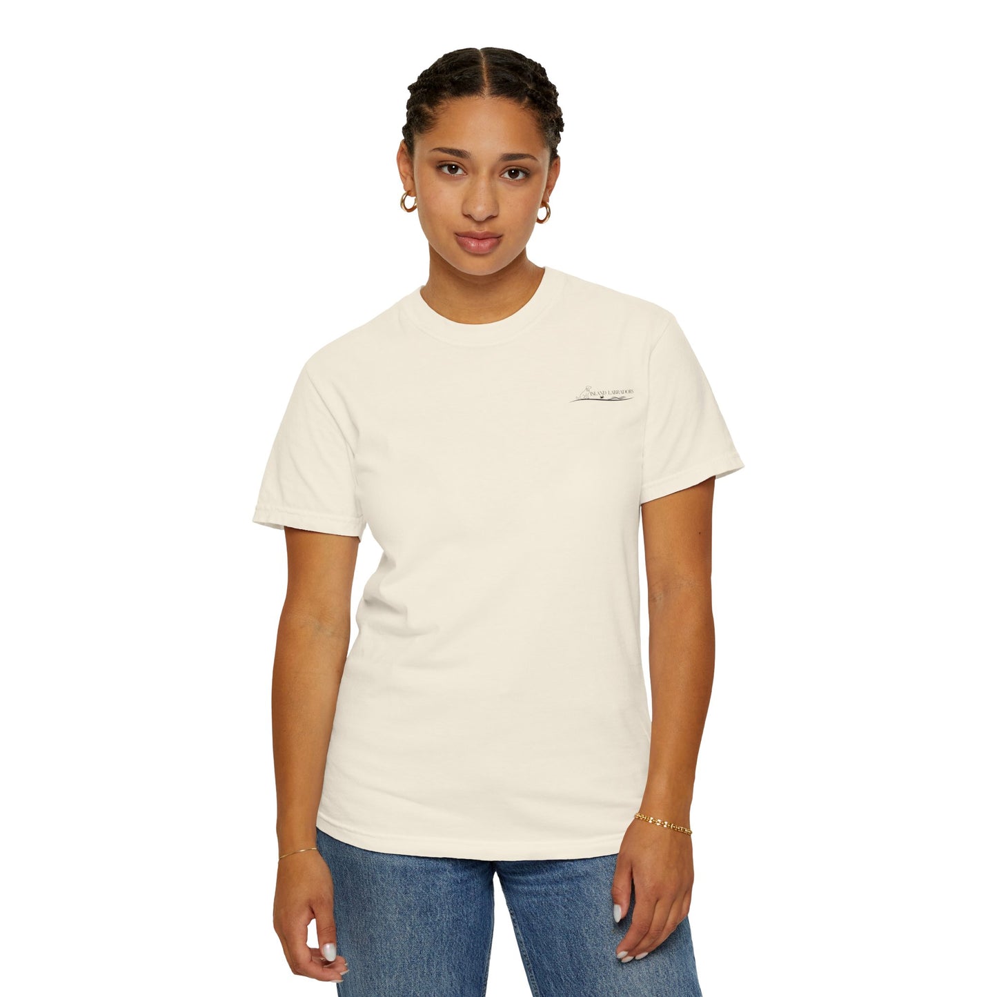 Jetty’s Adventures, Beach Bound, two labs , Unisex Garment-Dyed T-shirt