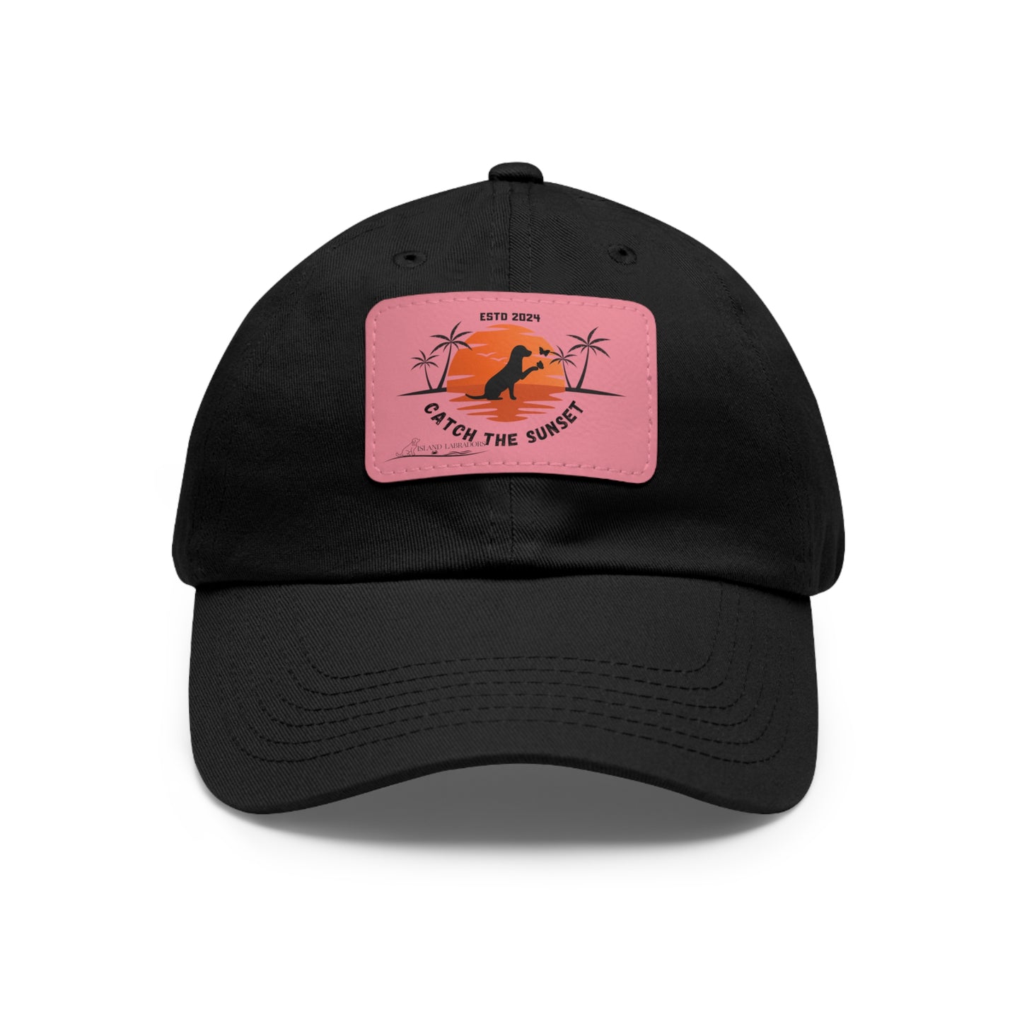 Catch the sunset, dog and butterfly, Dad Hat with Leather Patch (Rectangle)