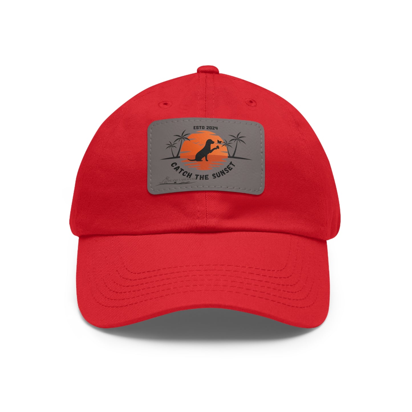 Catch the sunset, dog and butterfly, Dad Hat with Leather Patch (Rectangle)