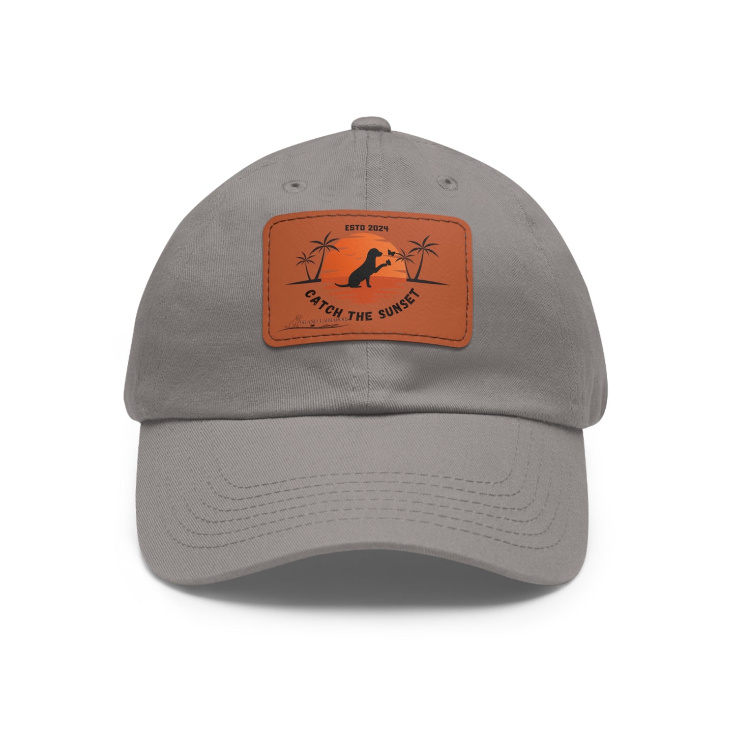 Catch the sunset, dog and butterfly, Dad Hat with Leather Patch (Rectangle)