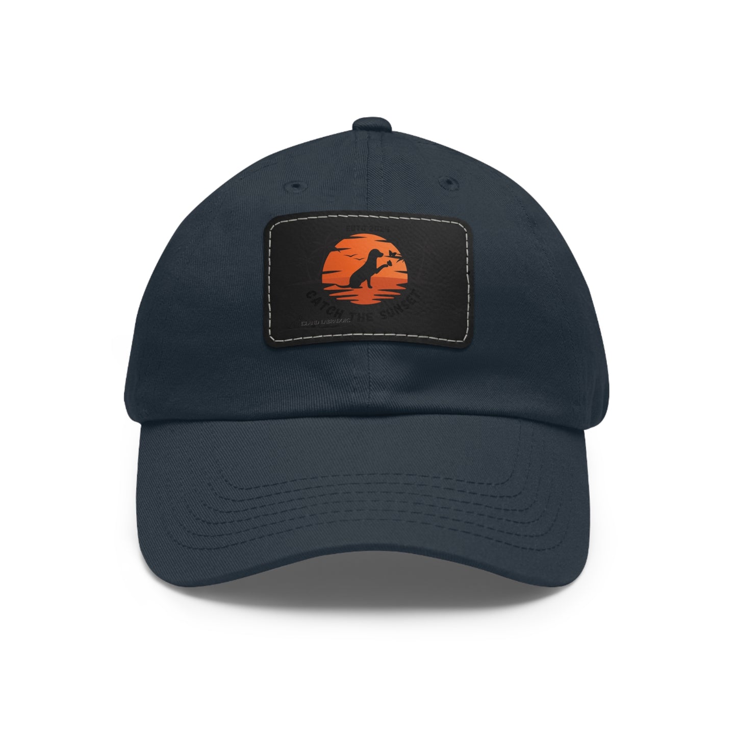 Catch the sunset, dog and butterfly, Dad Hat with Leather Patch (Rectangle)