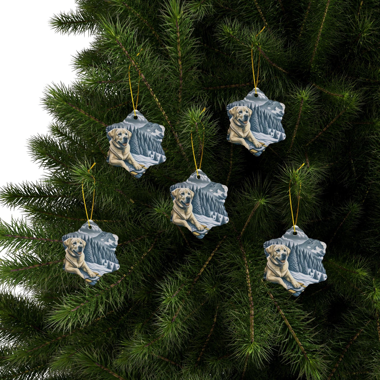 Labrador Christmas, Ceramic Ornaments, 2-Side Print, (1pc, 3pcs, 5pcs, 10pcs)