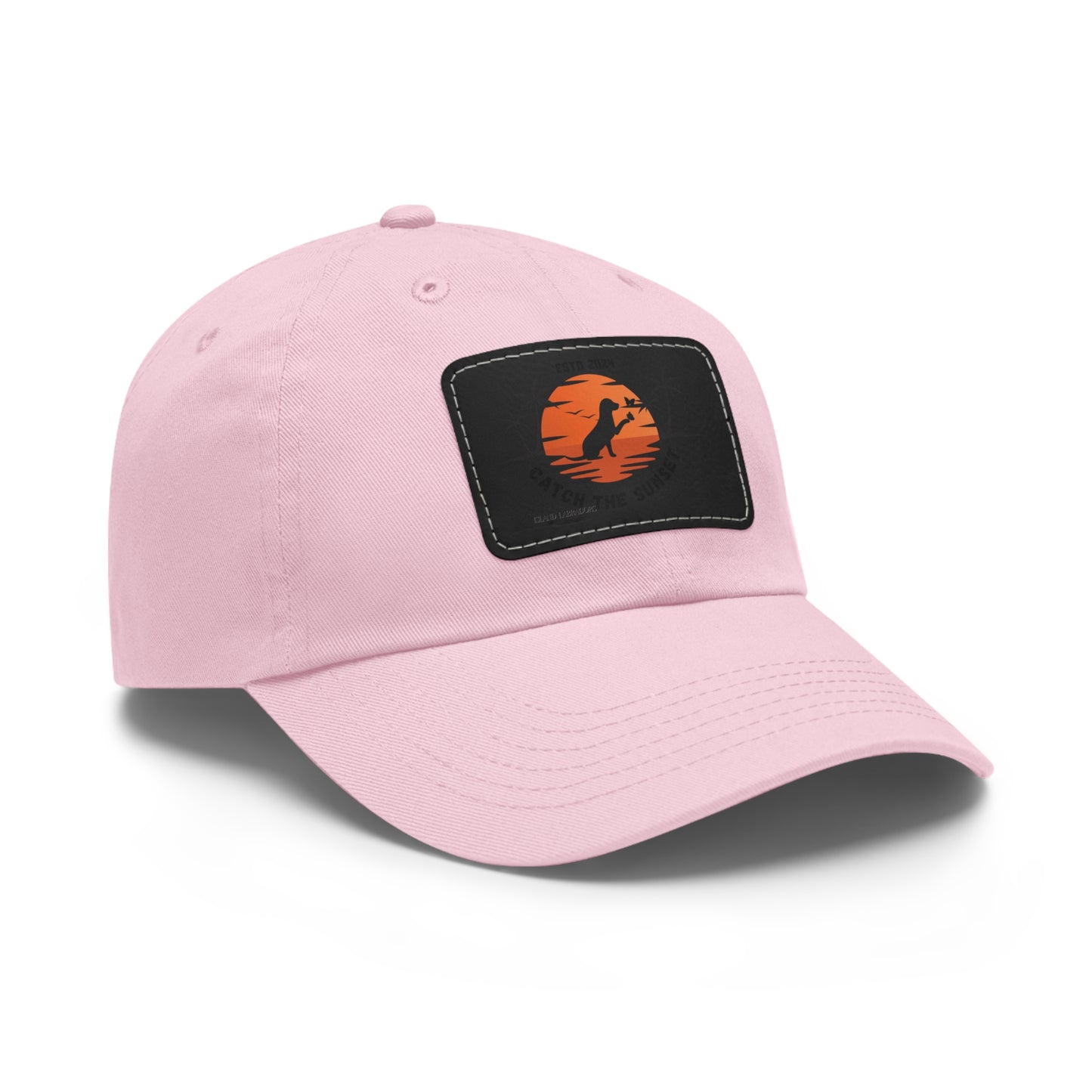 Catch the sunset, dog and butterfly, Dad Hat with Leather Patch (Rectangle)