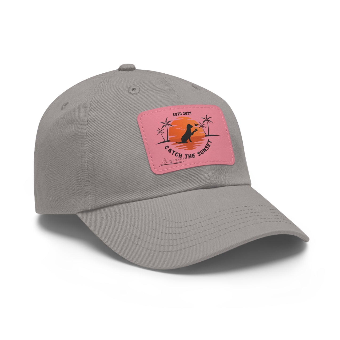 Catch the sunset, dog and butterfly, Dad Hat with Leather Patch (Rectangle)