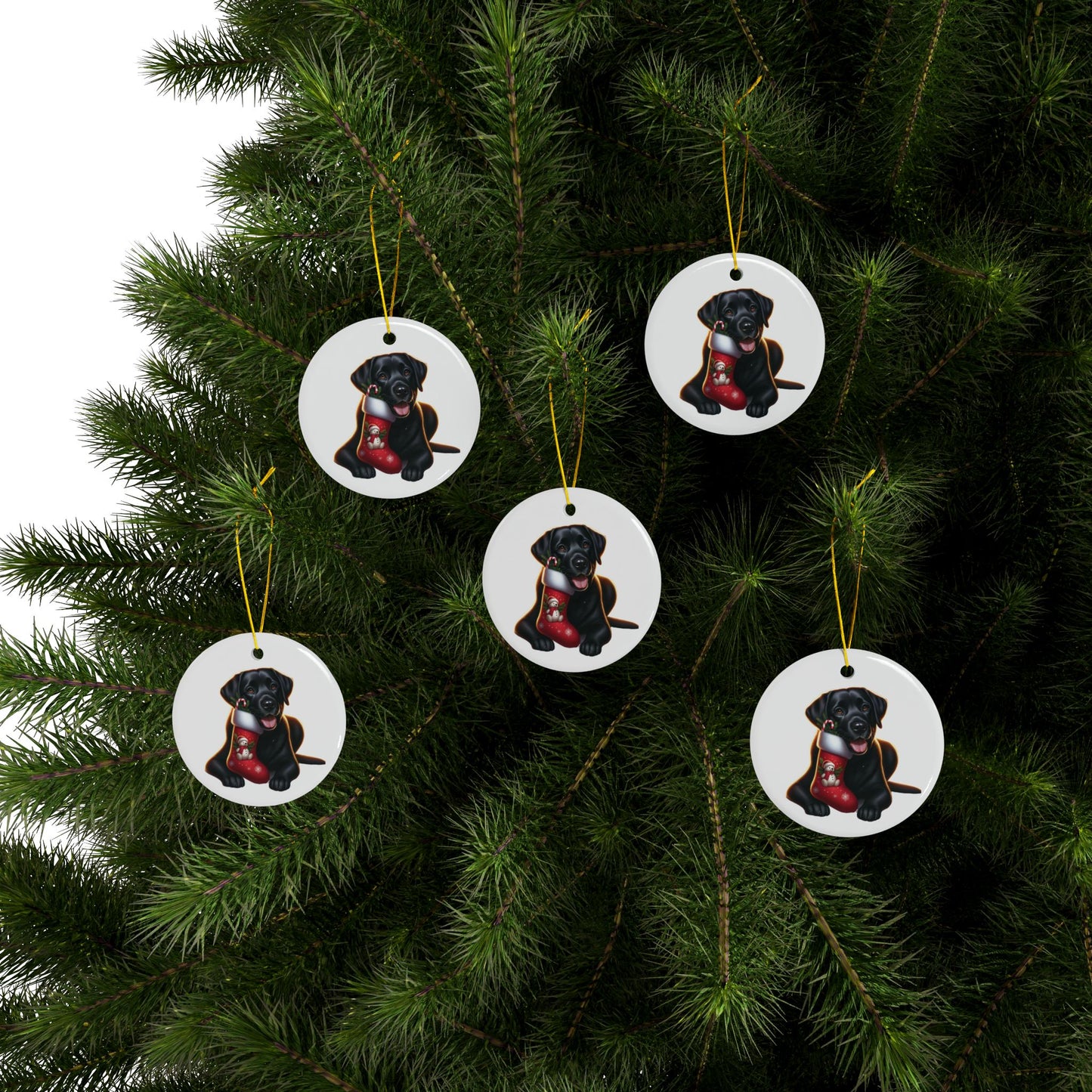 Labrador Christmas, Ceramic Ornaments, 2-Side Print, (1pc, 3pcs, 5pcs, 10pcs)
