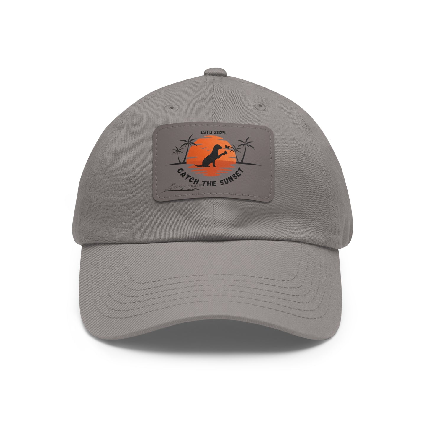 Catch the sunset, dog and butterfly, Dad Hat with Leather Patch (Rectangle)