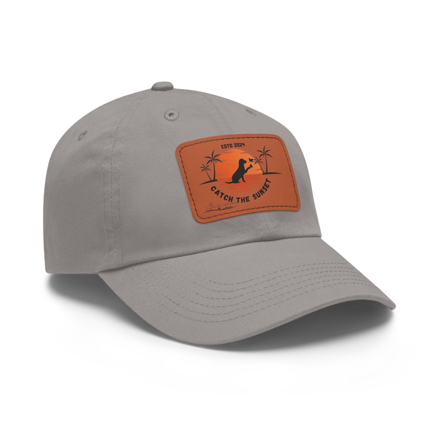 Catch the sunset, dog and butterfly, Dad Hat with Leather Patch (Rectangle)