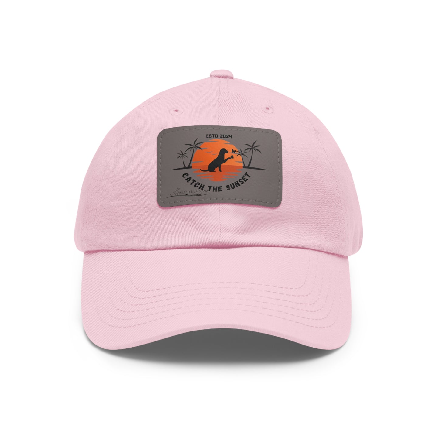 Catch the sunset, dog and butterfly, Dad Hat with Leather Patch (Rectangle)
