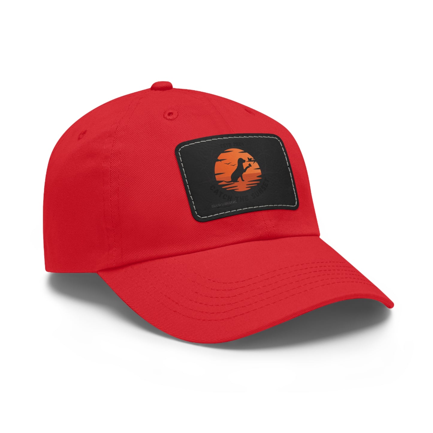 Catch the sunset, dog and butterfly, Dad Hat with Leather Patch (Rectangle)